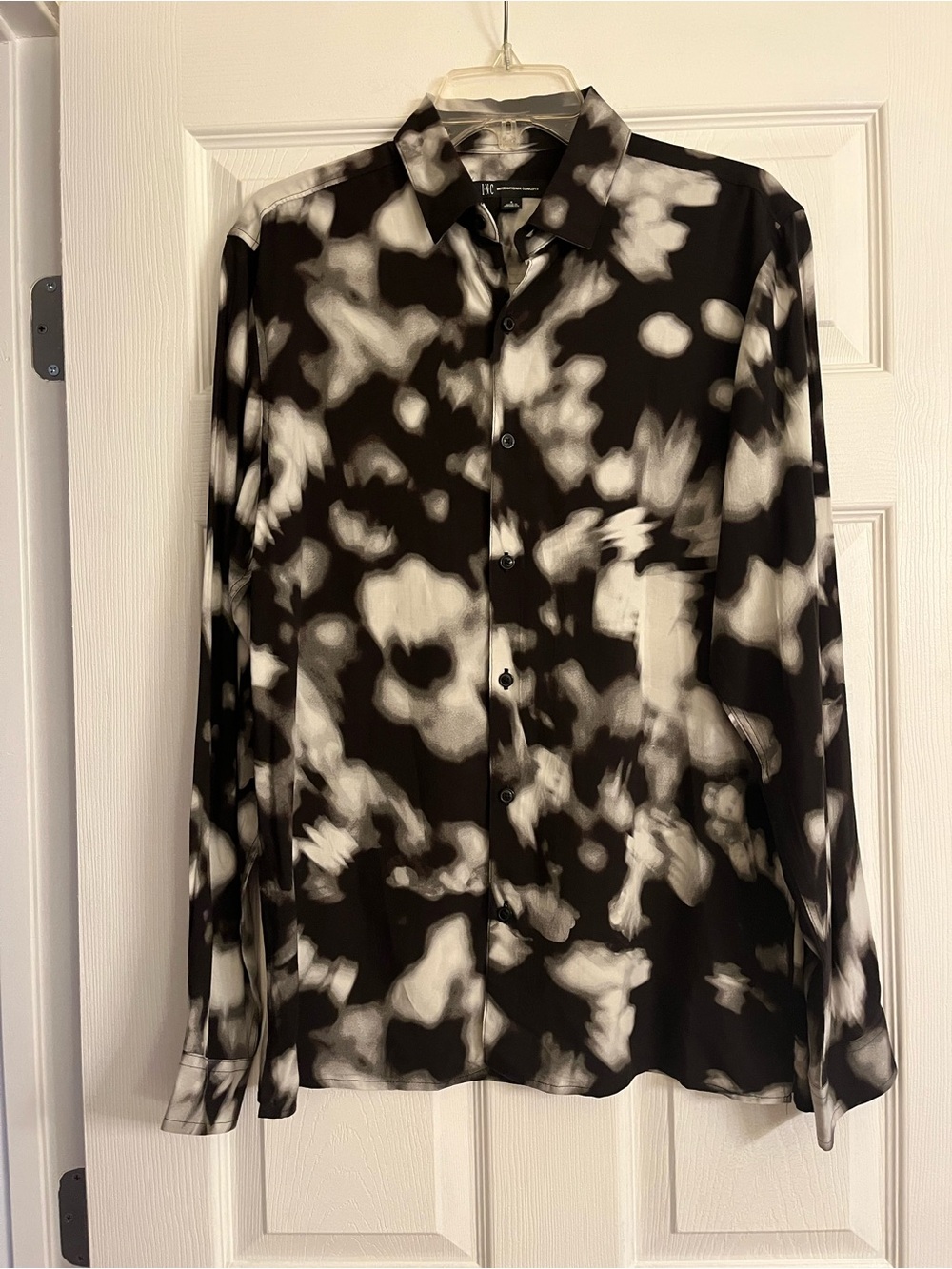 INC International Concepts Black and White Abstract Print Dress Shirt